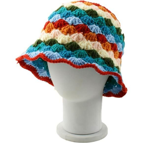 Crochet Knit Bucket Hat Floral Boho Fisherman Cap Handmade Travel Sun Hat - Picture 5 of 7